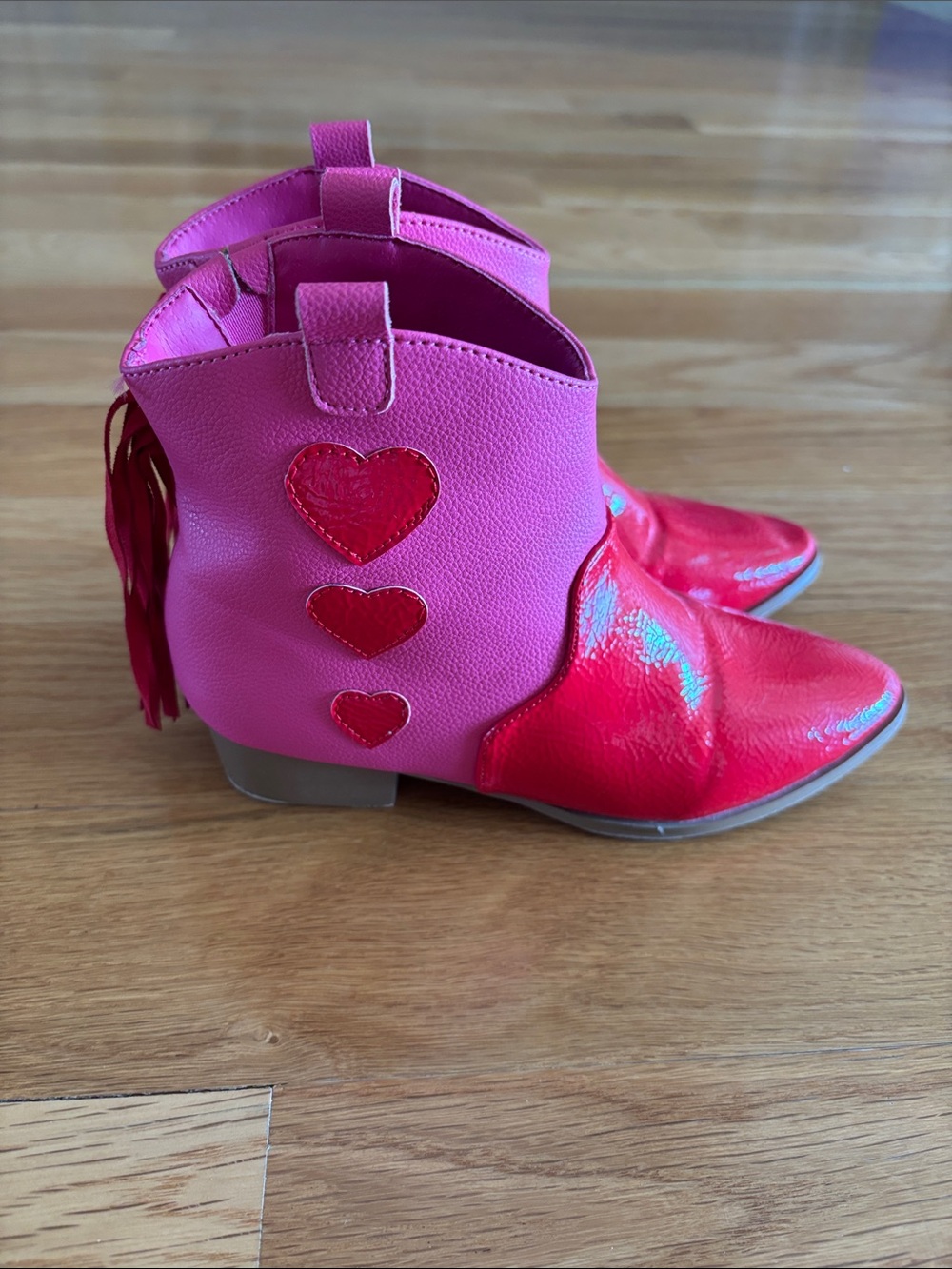 Os YS Sampra Girls Pink and Red Heart Accent Ankle Boots - Kids Shoes